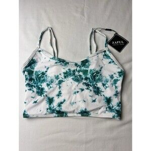 NWT Zaful Forever Young White Green Tie Dye Crop Tank Top Size 4. LRC7-1